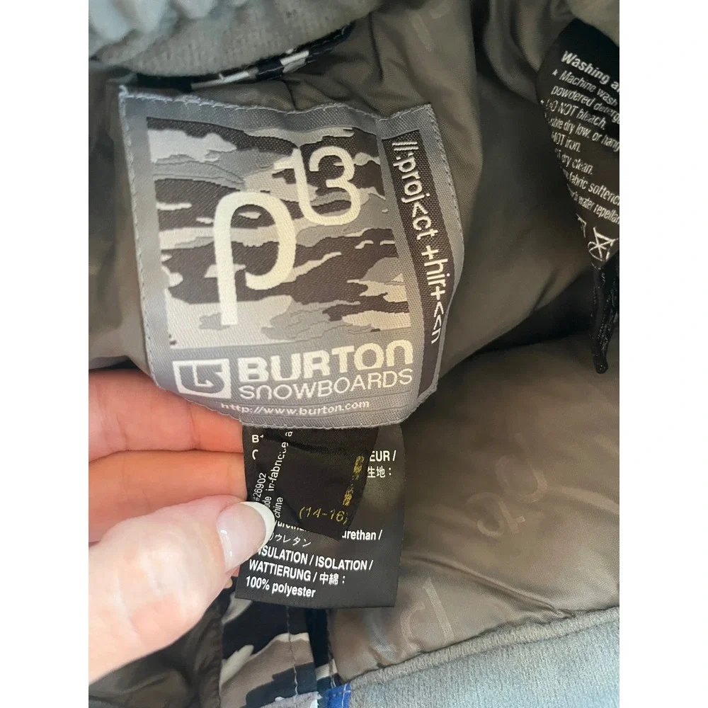 Burton Snow Pants Kids 14 16 L Boys Blue Camo Insulated Snowboarding Ski
